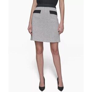 KARL LAGERFELD PARIS Women's Formal Chic Tweed A-Line Mini Skirt Black &White 16